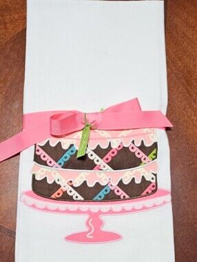 Vera Bradley White Tea Towel with Pink Cake Stand and Brown Cake NEW W TAGS